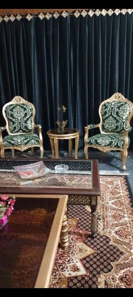 beautiful wooden deco golden paint chairs with coffee table 1