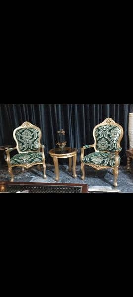 beautiful wooden deco golden paint chairs with coffee table 2