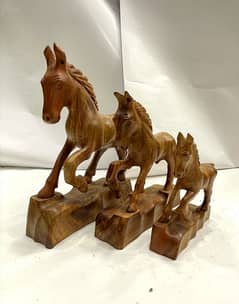Unique Wooden Sculptures, Home Decor Set, Horse, Camel, Lion Set