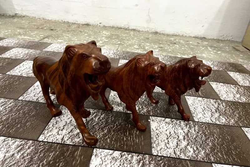 Unique Wooden Sculptures, Home Decor Set, Horse, Camel, Lion Set 1