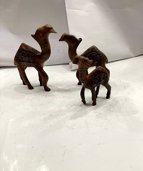 Unique Wooden Sculptures, Home Decor Set, Horse, Camel, Lion Set 2