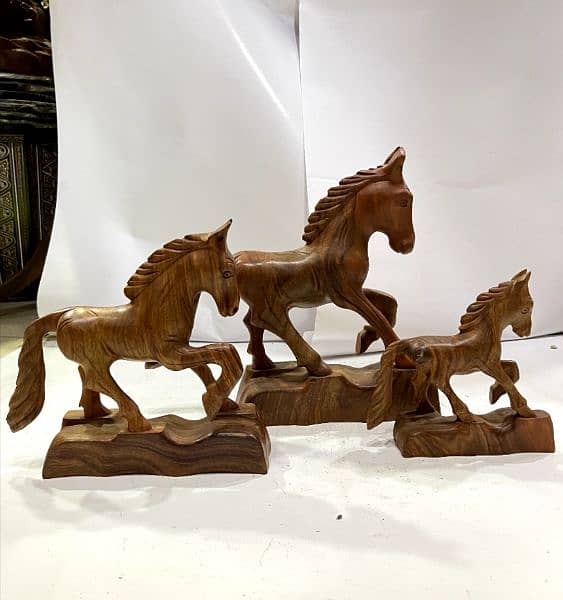 Unique Wooden Sculptures, Home Decor Set, Horse, Camel, Lion Set 3