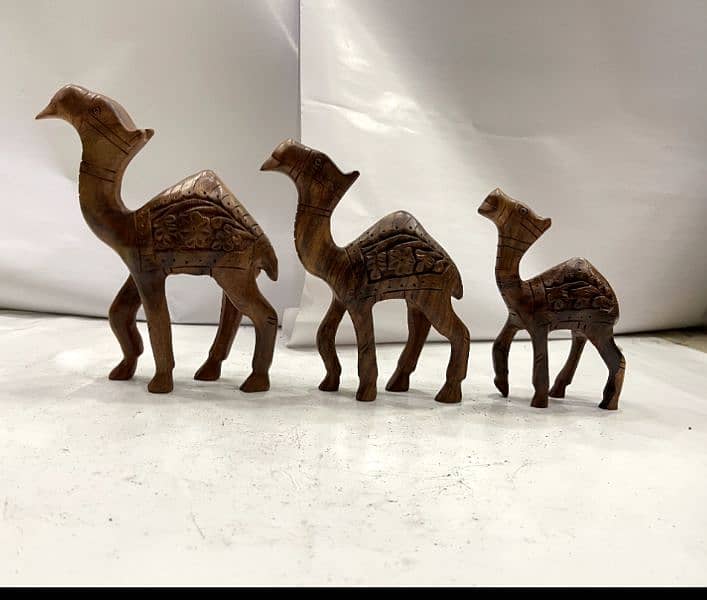 Unique Wooden Sculptures, Home Decor Set, Horse, Camel, Lion Set 4
