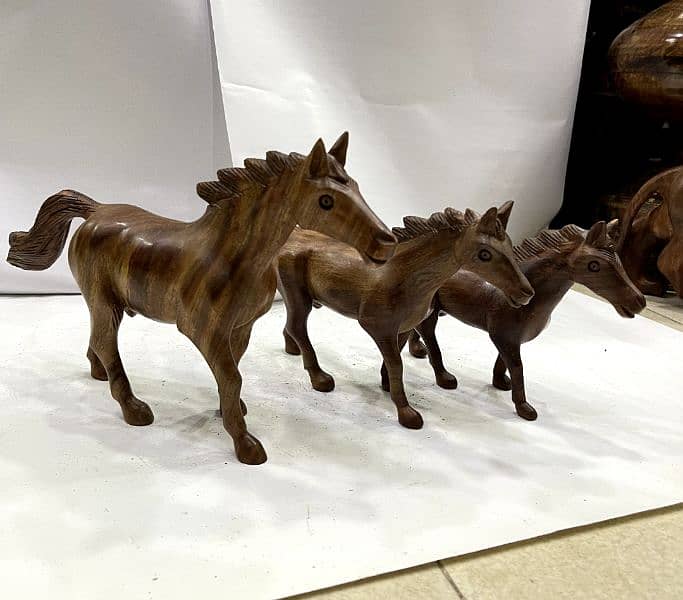 Unique Wooden Sculptures, Home Decor Set, Horse, Camel, Lion Set 6