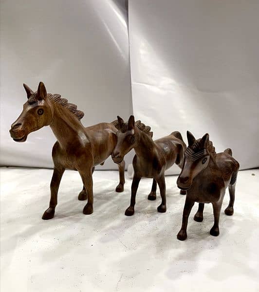 Unique Wooden Sculptures, Home Decor Set, Horse, Camel, Lion Set 8