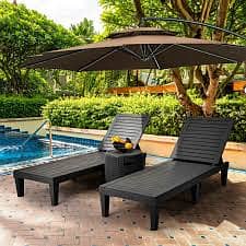 Outdoor Sidepole Umbrella and Pool side Loungers, Resting Relax Chairs 4