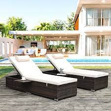 Outdoor Sidepole Umbrella and Pool side Loungers, Resting Relax Chairs 10