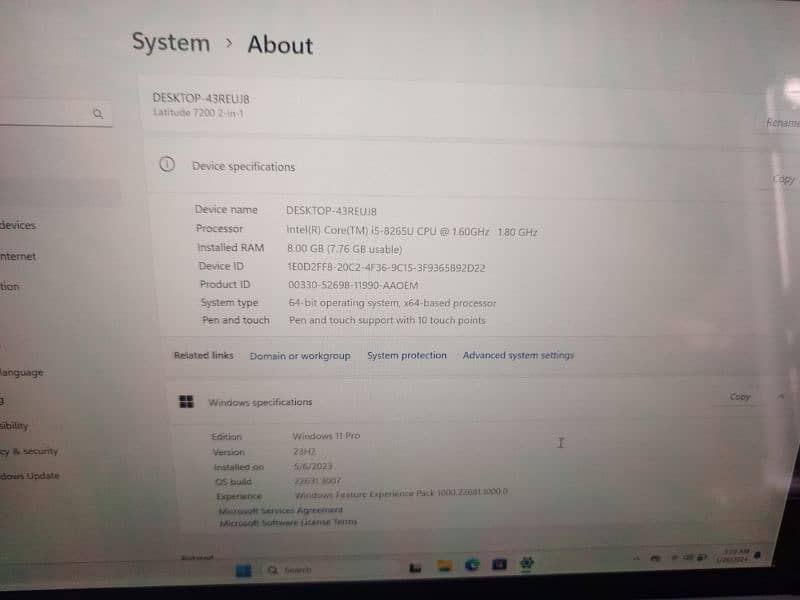 DELL 7200 i5 8th Gen 256GB nvme 8GB Ram 2K Touch display 6