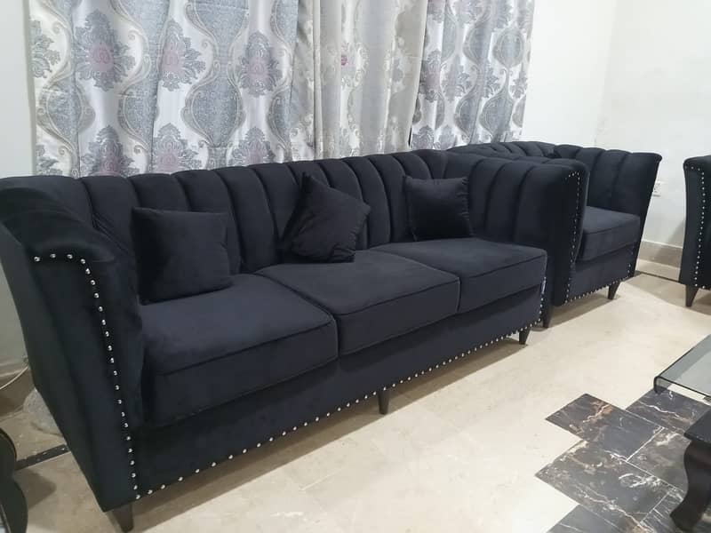 Black Velvet Sofa 7 Seater Cusion 5