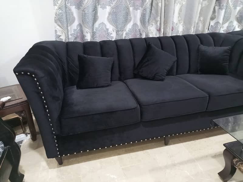 Black Velvet Sofa 7 Seater Cusion 7