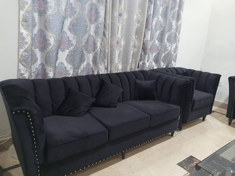 Black Velvet Sofa 7 Seater Cusion 8