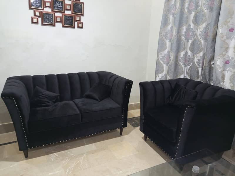 Black Velvet Sofa 7 Seater Cusion 9