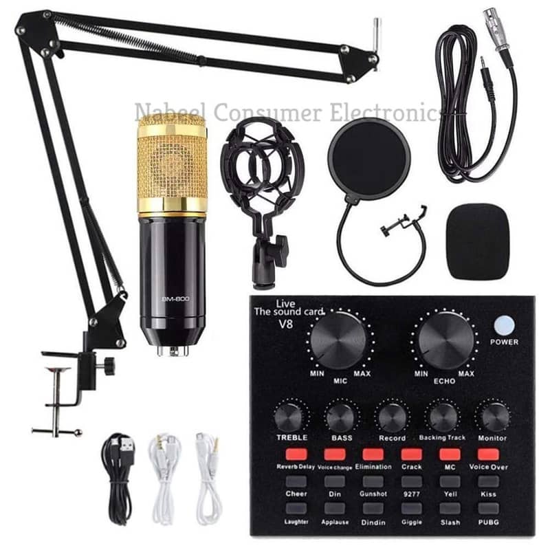 Bm 800 Condenser Mic Microphone +V8 Sound Complete Kit -Podcast Studio 1