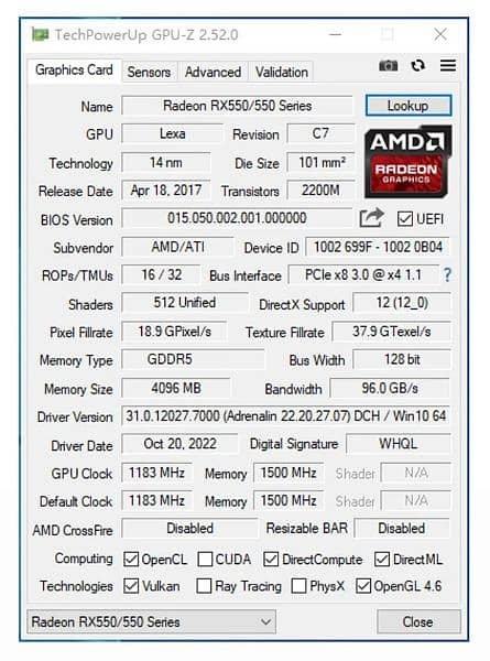AMD Rx 550 4GB DDR5 128bit Graphics card 2