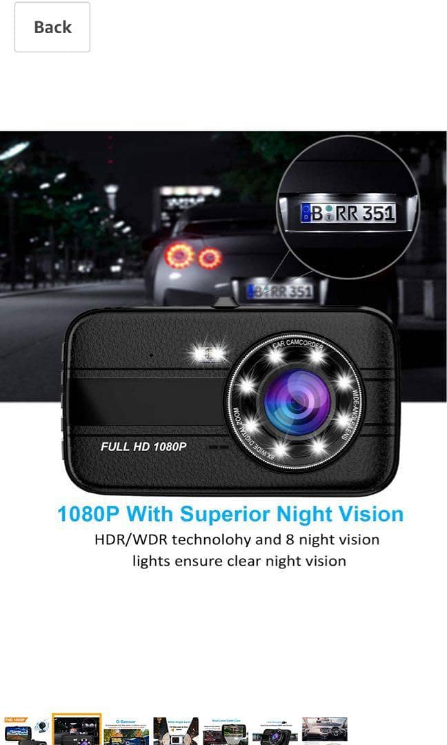IIWEY DashCam Front and Rear 170° Wide Angle Night Vision DVR 9