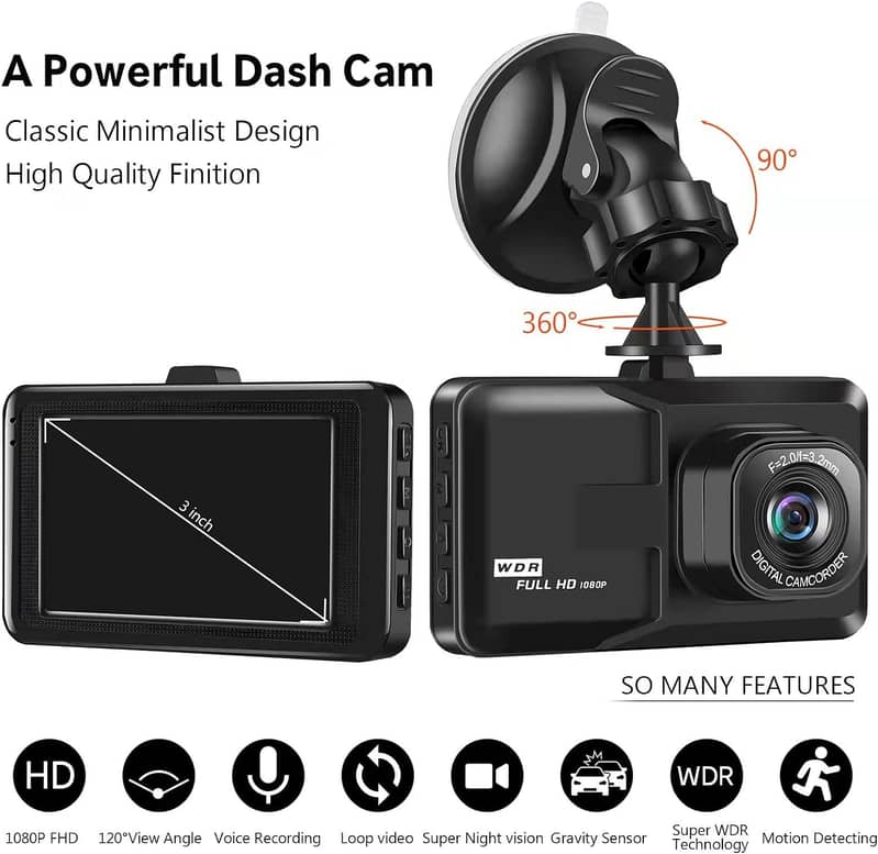 Dashcam HD Car Dash Cam Front 3 inch Dashboard Camera 4