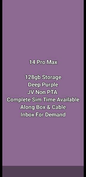 Iphone 14 Pro Max Dual ESIM 128gb Deep Purple NON PTA JV 7