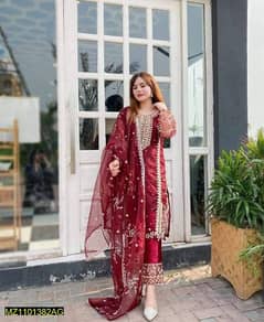 3 PCs Woman Stitched  Embroidered Suit