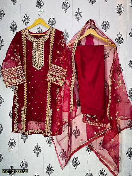3 PCs Woman Stitched  Embroidered Suit 1