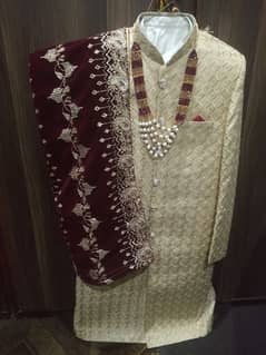 groom sharwani 36 size, cullah, necklace, khusay, shawal