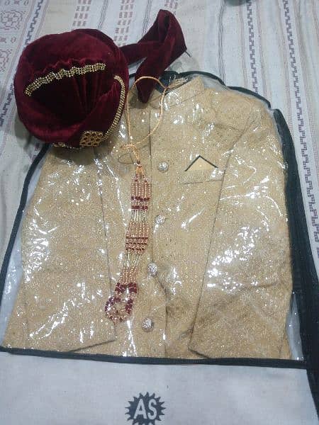 groom sharwani 36 size, cullah, necklace, khusay, shawal 5