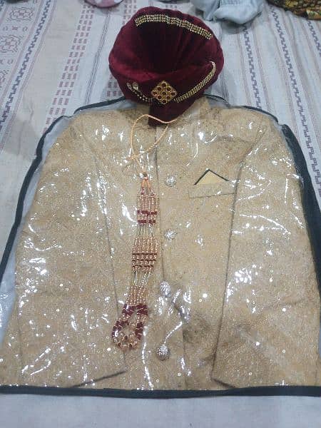 groom sharwani 36 size, cullah, necklace, khusay, shawal 6