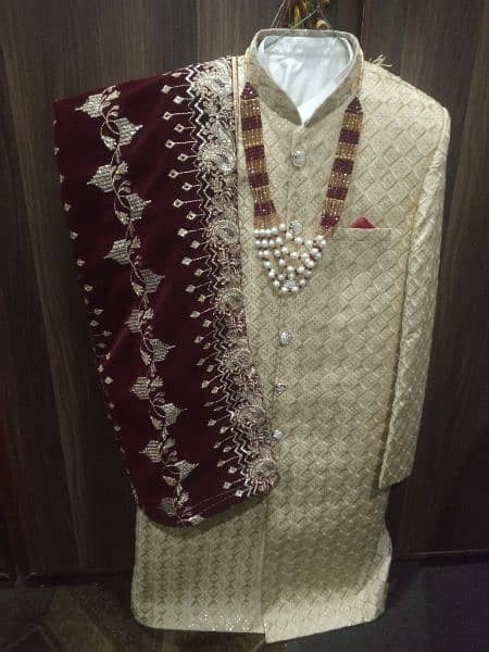 groom sharwani 36 size, cullah, necklace, khusay, shawal 7