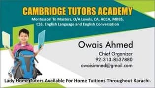 MDCAT/ECAT/O&A LEVELS/ENGLISH LANGUAGE AND CONVERSATION TUTORS AVA