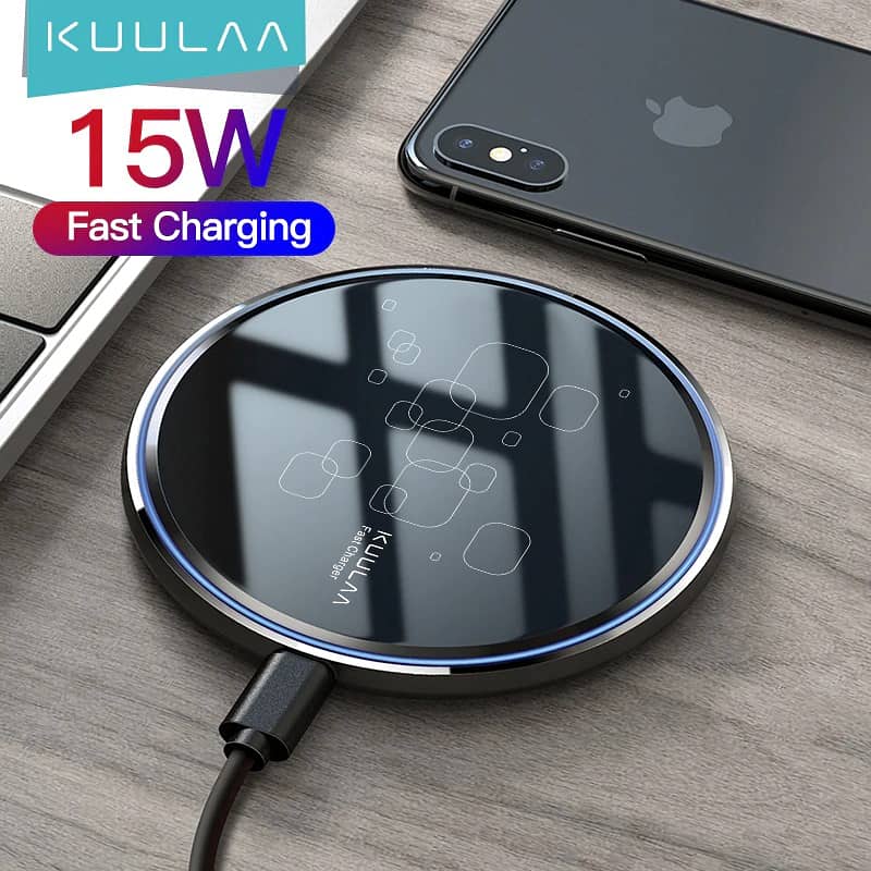 Kuulaa 15W Fast Wireless Cell Mobile Phone Tablet Charger Black 0