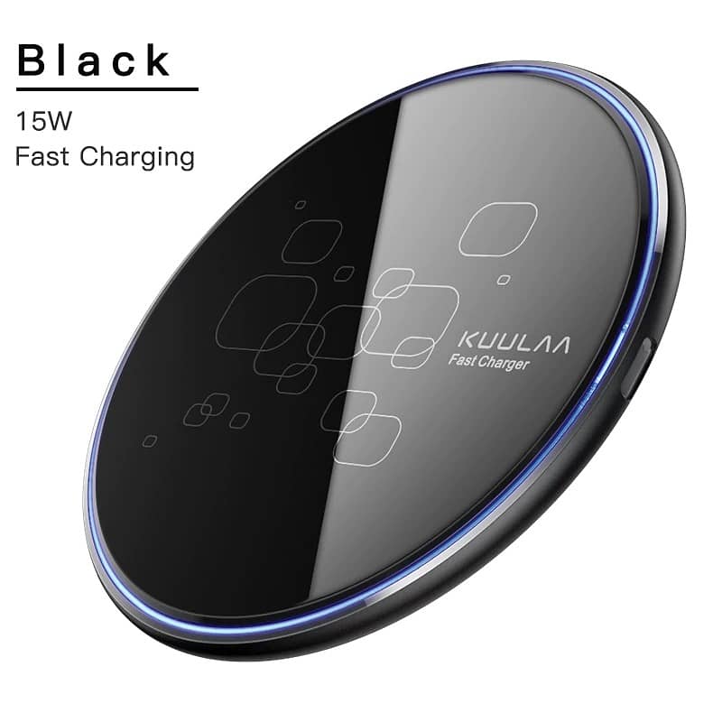 Kuulaa 15W Fast Wireless Cell Mobile Phone Tablet Charger Black 10