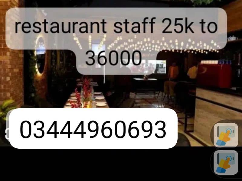 restaurant staff required lahore with food + accomodation 0
