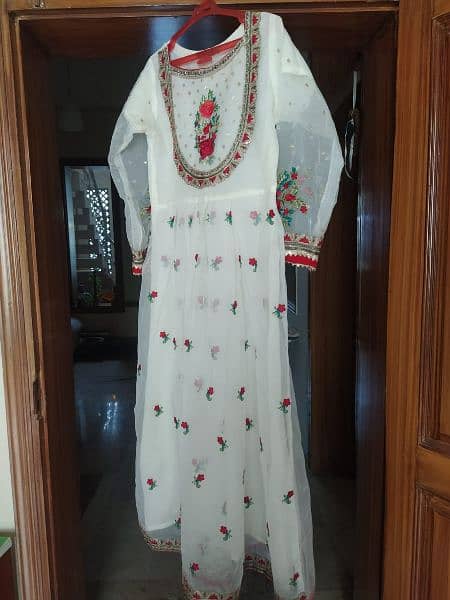 embroidered dupatta with embroidered long maxi for nikah event 0