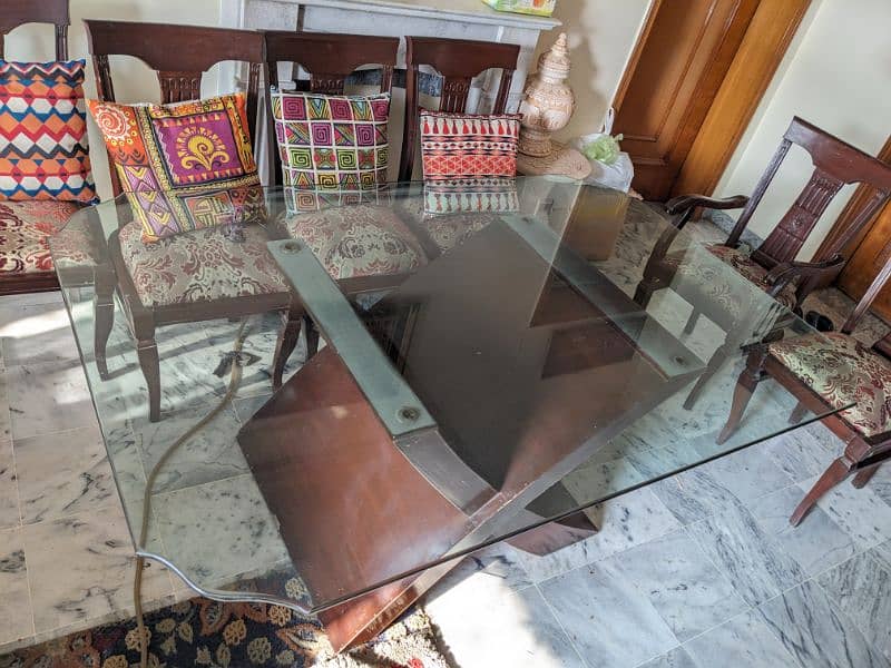 Designer Glass Dining Table and Wood Chairs 2