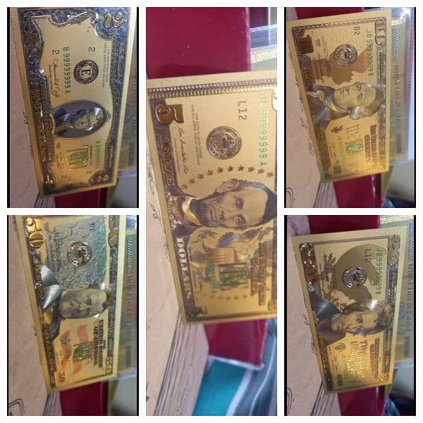 Five Pcs 24k American Gold Plated USA Dollar Notes, w'a @ 03142818505 12