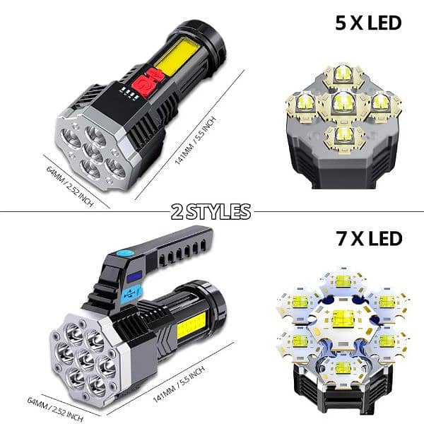 High Power Rechargeable Led Flashlights 7LED Camping Torch With 1
