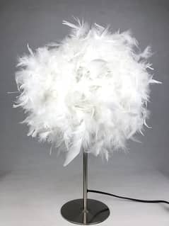 Modern Tall White Feather Table Lamp Shade with Chrome Base c394