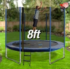8FT Trampoline with Enclosure Net Outdoor Jump Rectangle Trampoline 0