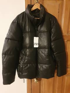 Zara FAUX LEATHER PUFFER JACKET - Large