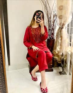 2 Pc Stitched Linen Embroidered Dress. Free delivery all over Pakistan