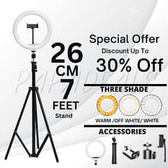 26CM ringlight with 7 feet stand and phone holder- 3 Colour Light Shad