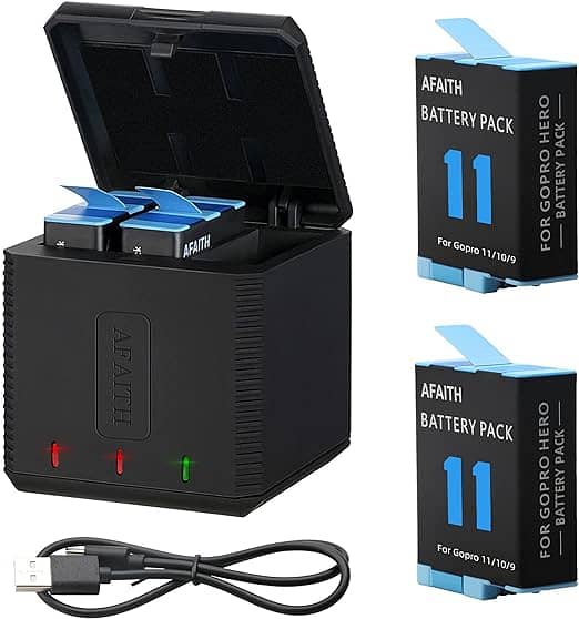 AFAITH 2-Pack batteries+3-Channel Battery Charger Box for GoPro a650 0