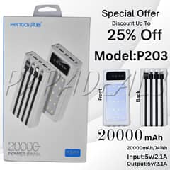Power bank Fengqi 20000mAh 4 Built-in Cables, Dual Output Type-C/USB,