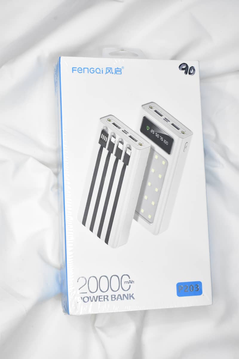 Power bank Fengqi 20000mAh 4 Built-in Cables, Dual Output Type-C/USB, 2