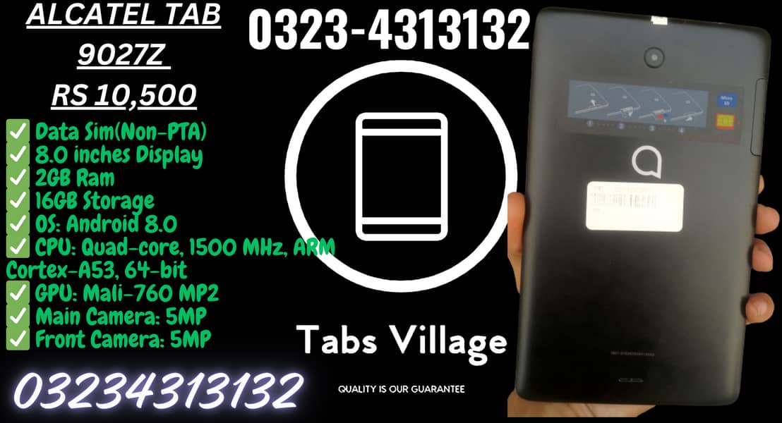 QTab LTE 8 inch Dual Sim 1 year warranty Box Packed 2GB/16GB PUBG Supp 6
