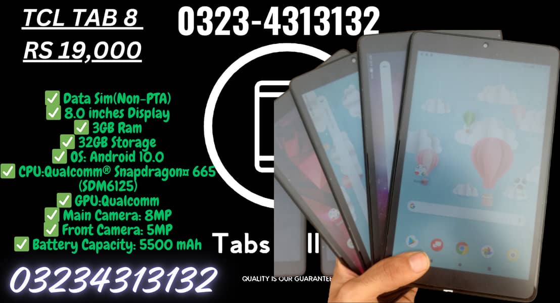 QTab LTE 8 inch Dual Sim 1 year warranty Box Packed 2GB/16GB PUBG Supp 12