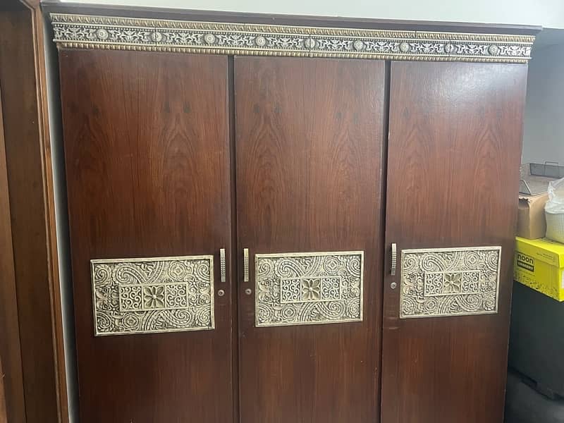 3 door solid wood polished wardrobe 1