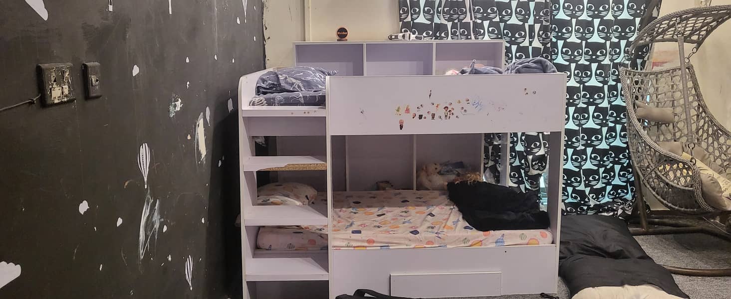 Kids bunk bed with book shelves and drawer 1