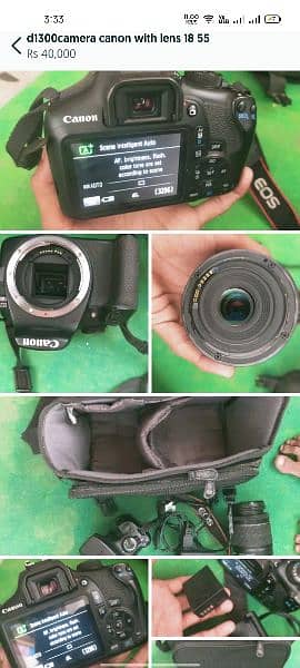 canon DSLR camera 1300d with lens 18 55 1