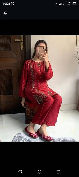 2 PCs women stitched embroidered suits 13