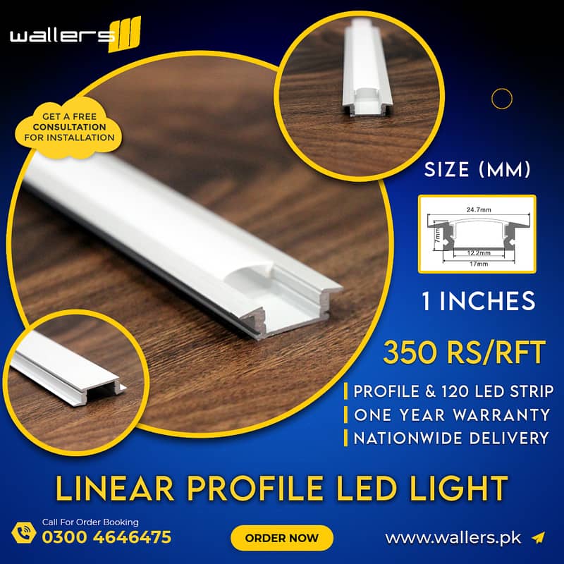 LED Light Linear Profile in Aluminium for Kitchen Cabinets & Wardrobes 0